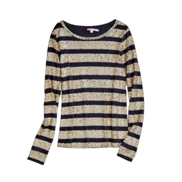 Calypso St. Barth Black & Gold Sequin Stripe Long Sleeve T-Shirt Size M - Picture 7 of 8